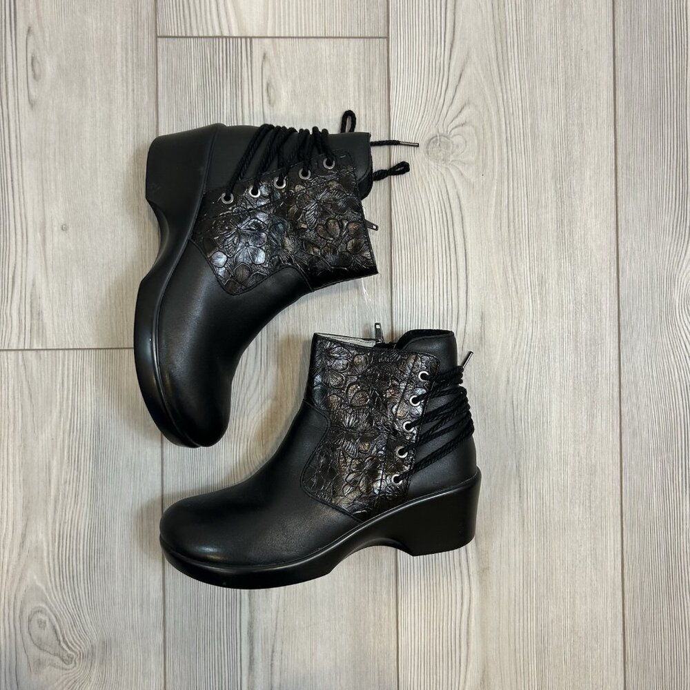 Alegria Stevee Embroidered Floral Black Platform Bootie - Size 6 (US 6) Leather
